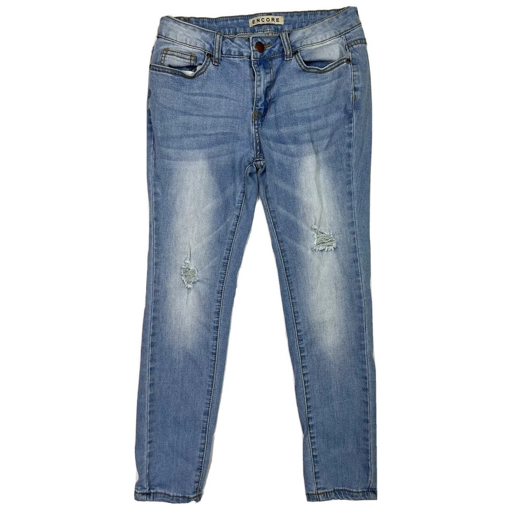 Encore Denim Jeans Womens Size 5 Ripped Skinny Low Rise Blue